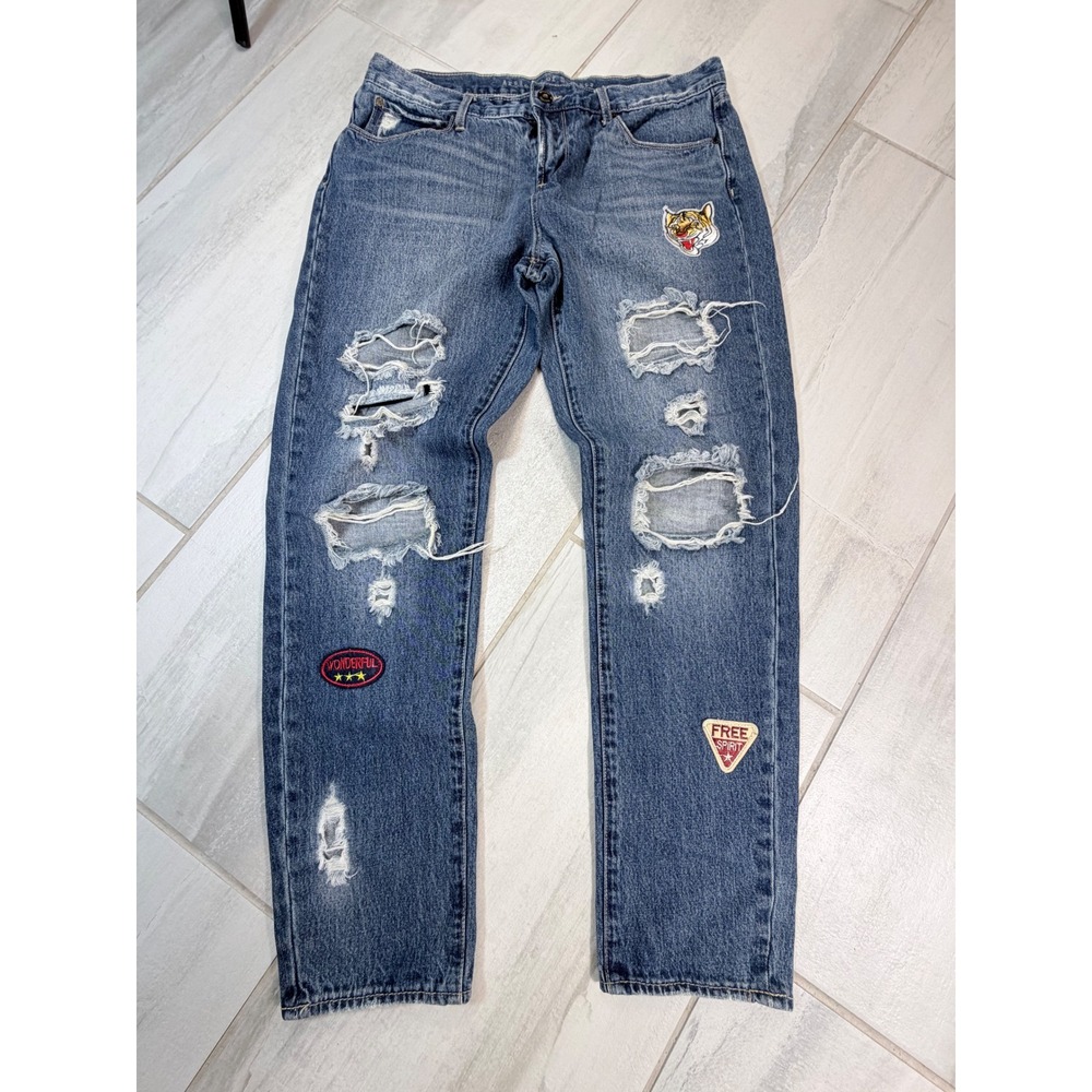 Articles of Society Distressed Patch Jeans Medium Wash Tiger 29 4015RG1-151